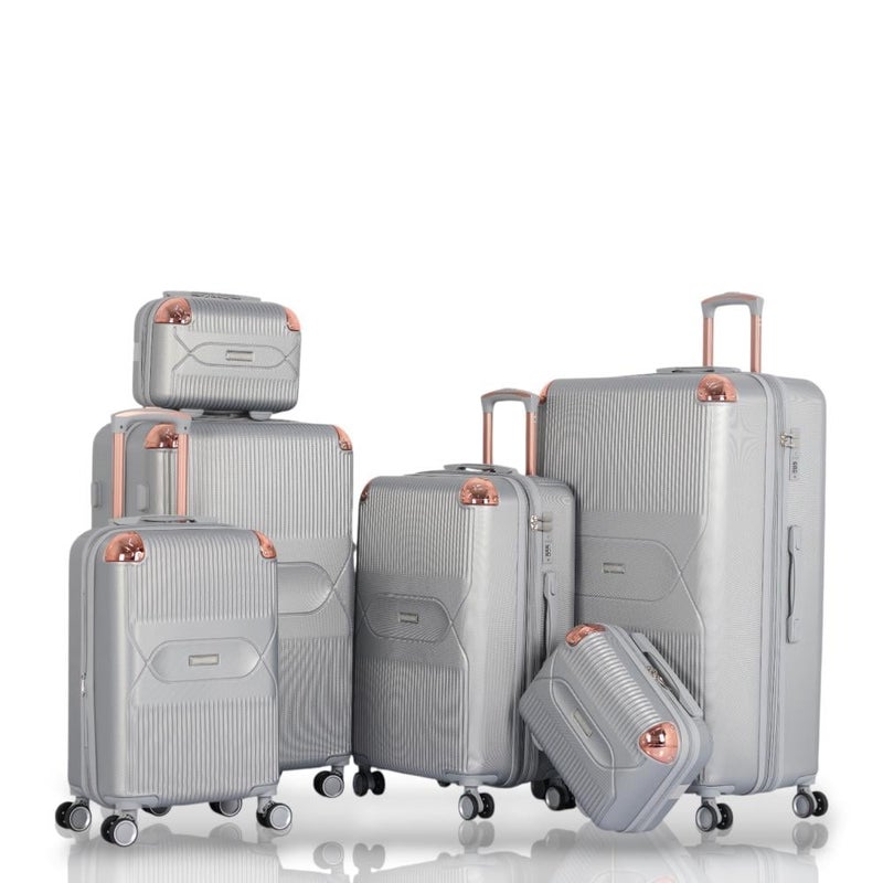 أفياتور طقم حقائب سفر دبش  فاخر: خيار مثالي للعرائس والمسافرين المتميزين مكون من 6 قطع ويشمل حقيبتين يد - كفرات دبل ومرنة - قفل رقمي ثابت ضد السرقة - Image 1